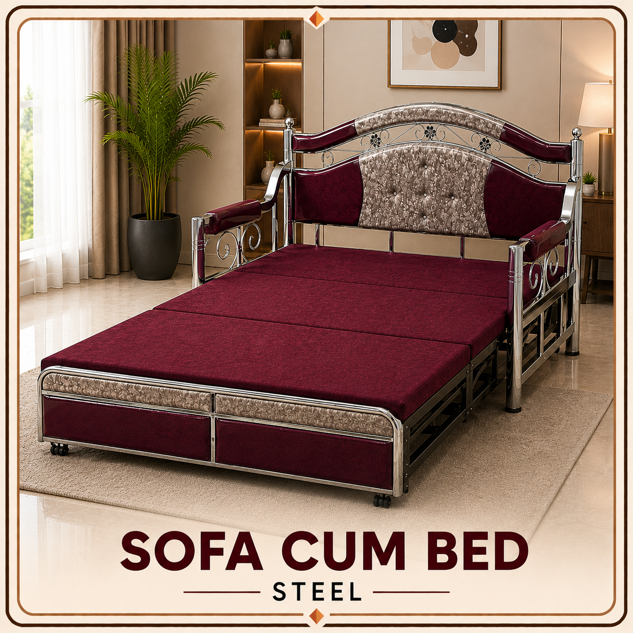 Steel sofa cum bed