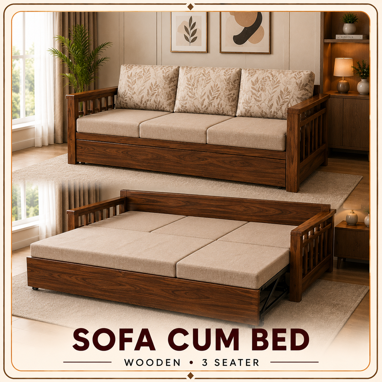 Wooden sofa cum bed