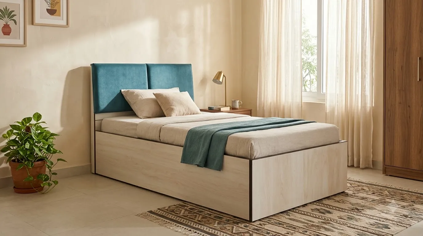 Single Bed with storage head cushion