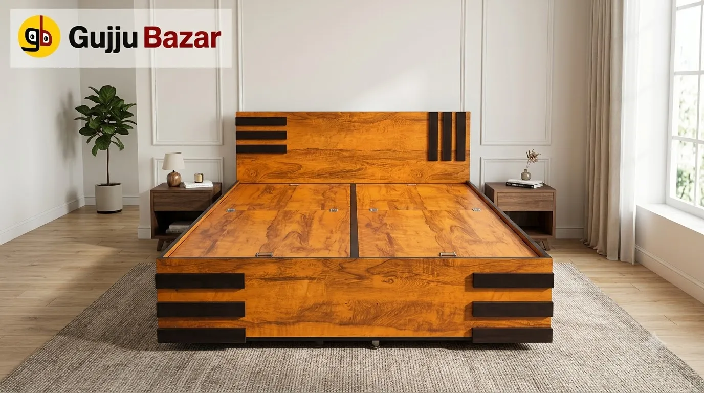 Queen Size Bed with Side Storage Drawers & Locks
