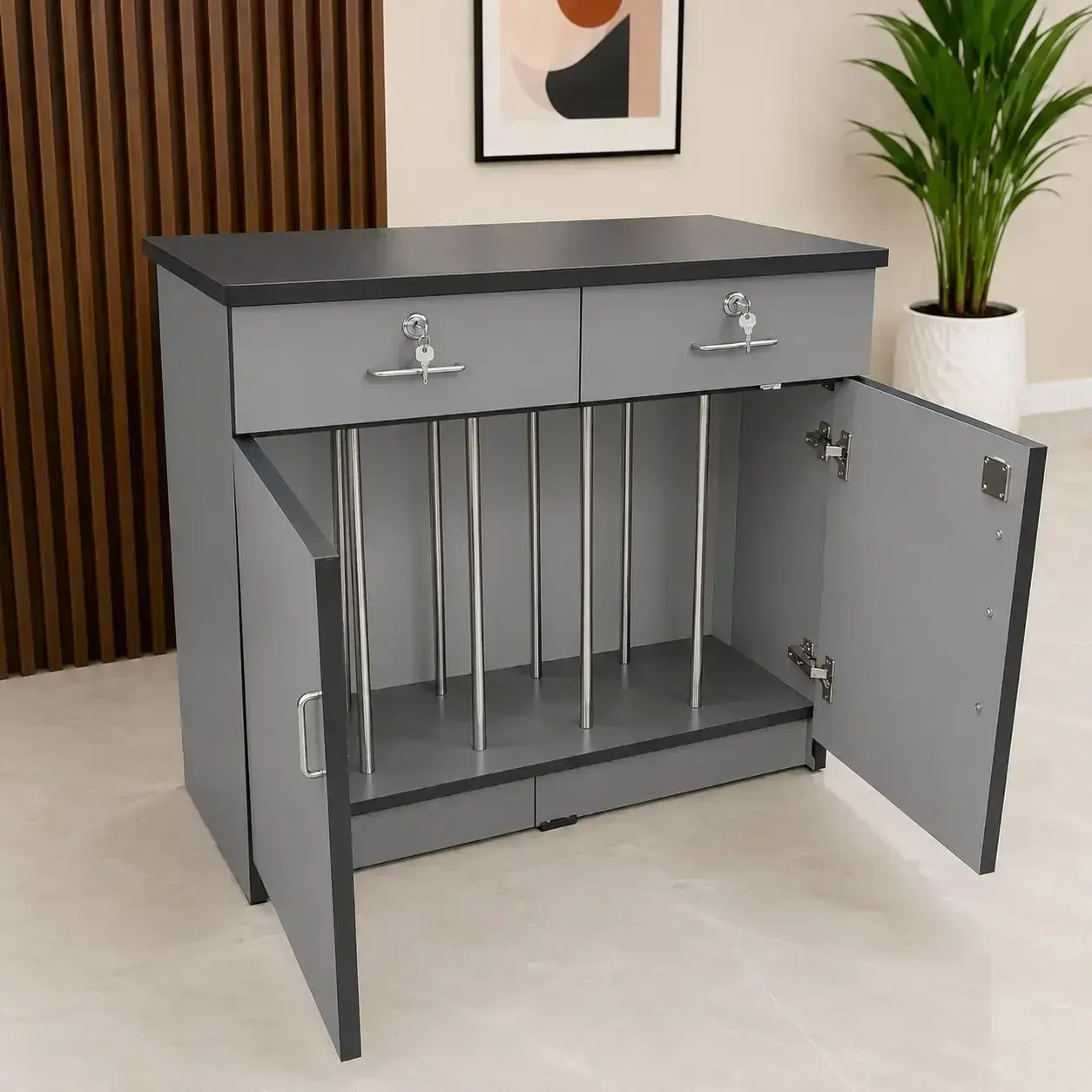 GujjuBazar File Cabinet with 2 Lockable Drawers & Double Door, Multipurpose Storage Cabinet for Office, Home & Shop