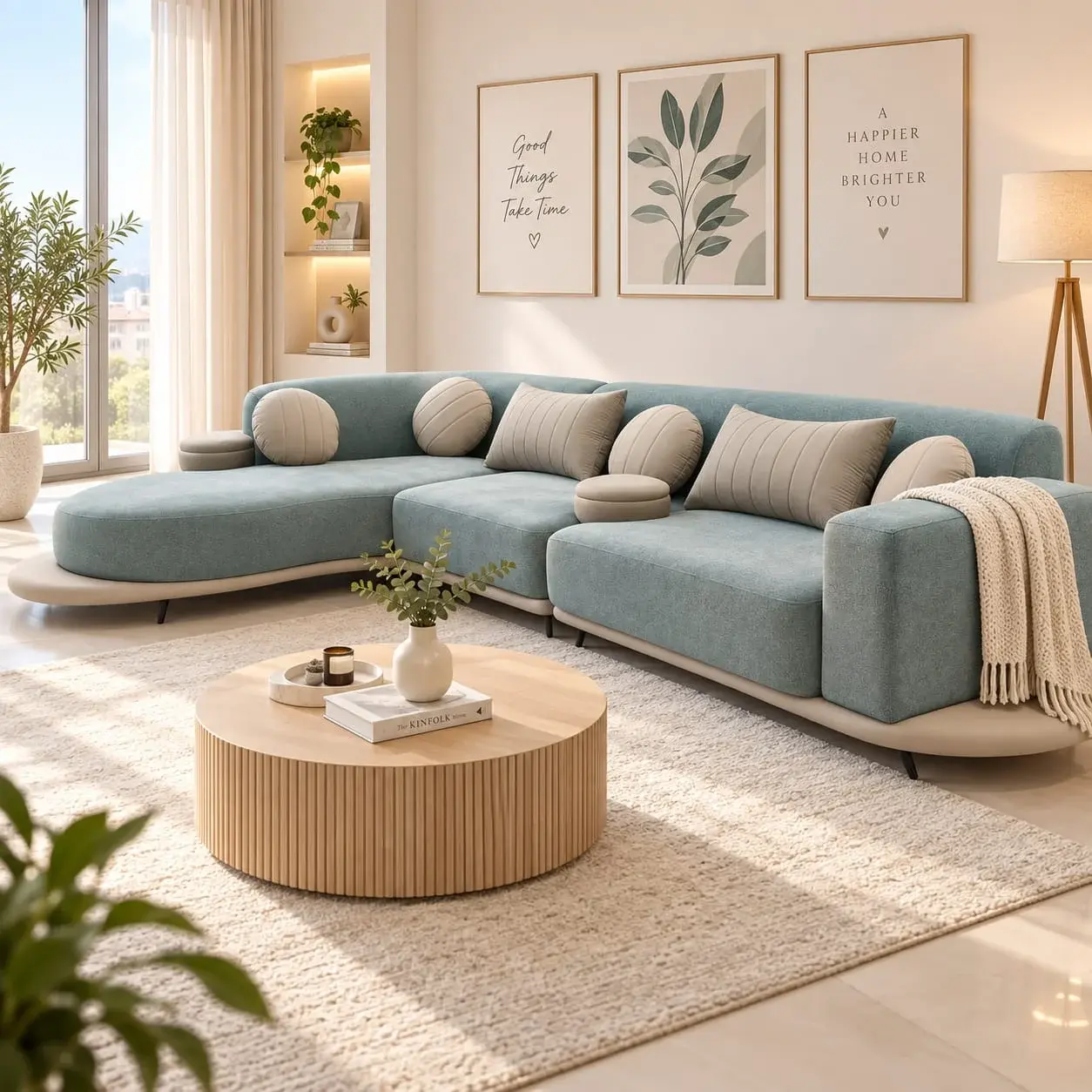 Modern L-Shape Sofa with Lounger in Blue Colour