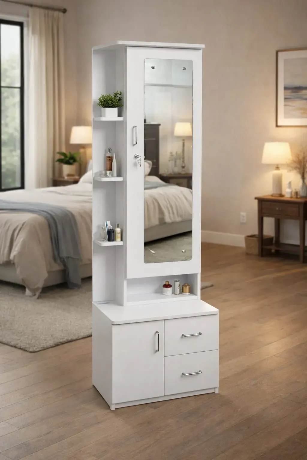 Multi-Storage Dressing Table with Full Mirror Design