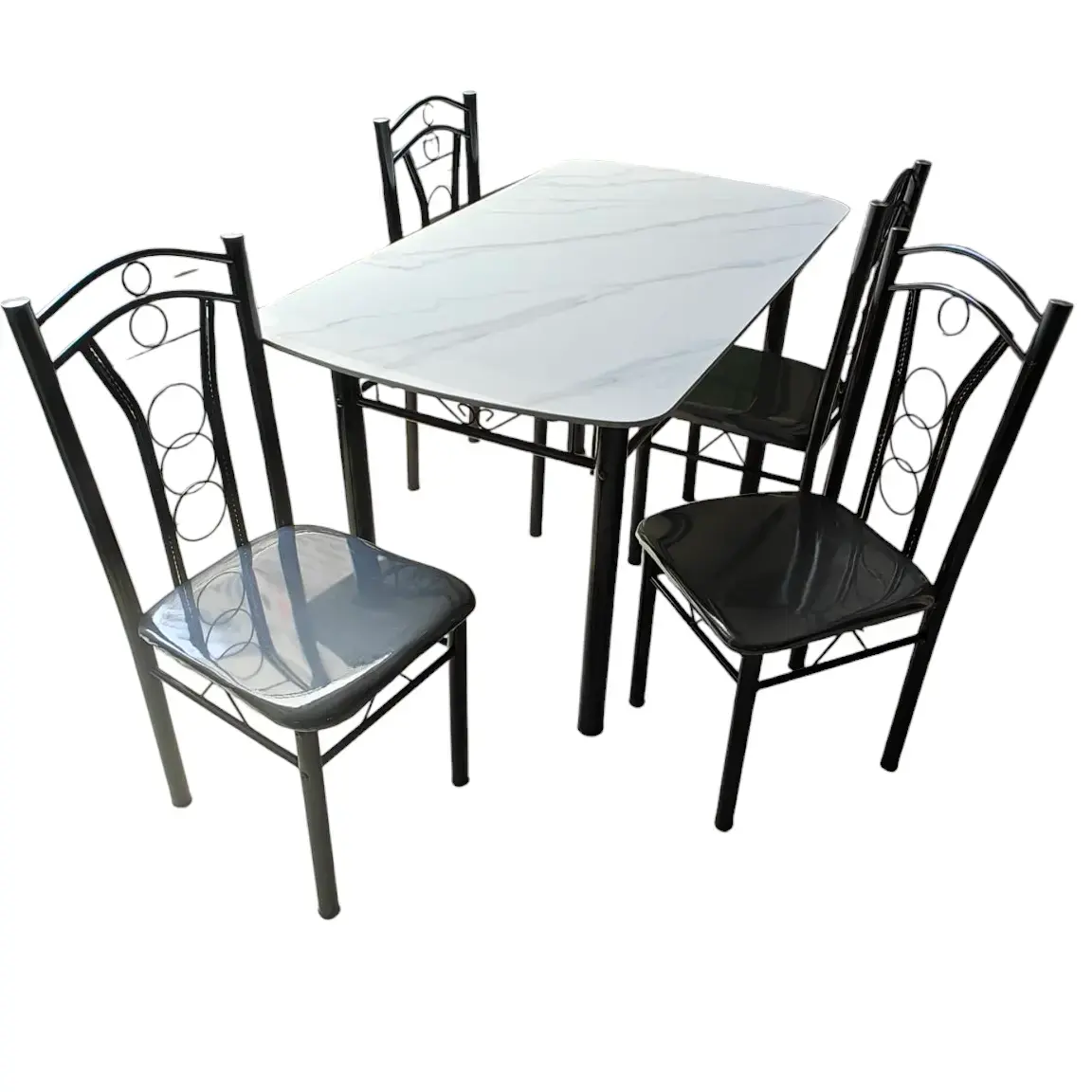 4 Seater Dining Table Set with Chairs – Modern Metal Frame & Tile Finish Top