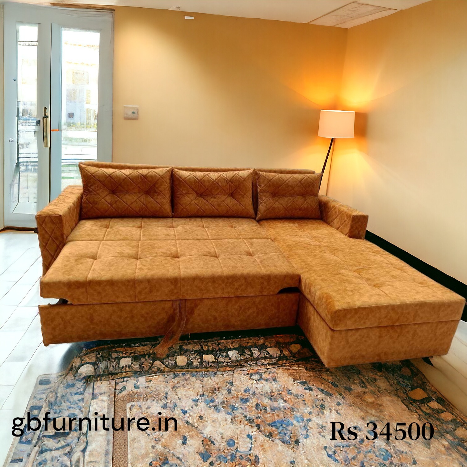 Corner sofa cum bed with lounger