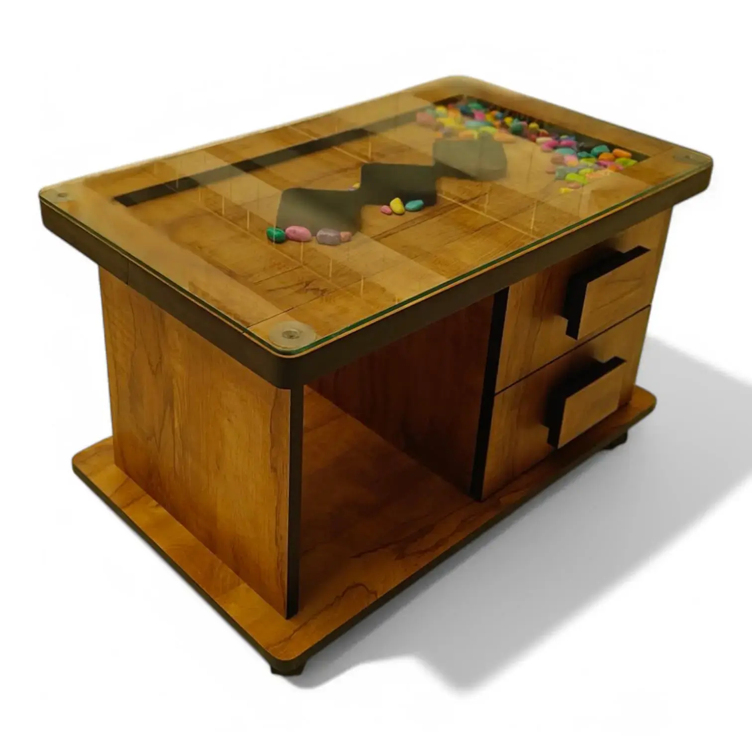 Center Table With 2 Drawers And Glass Top