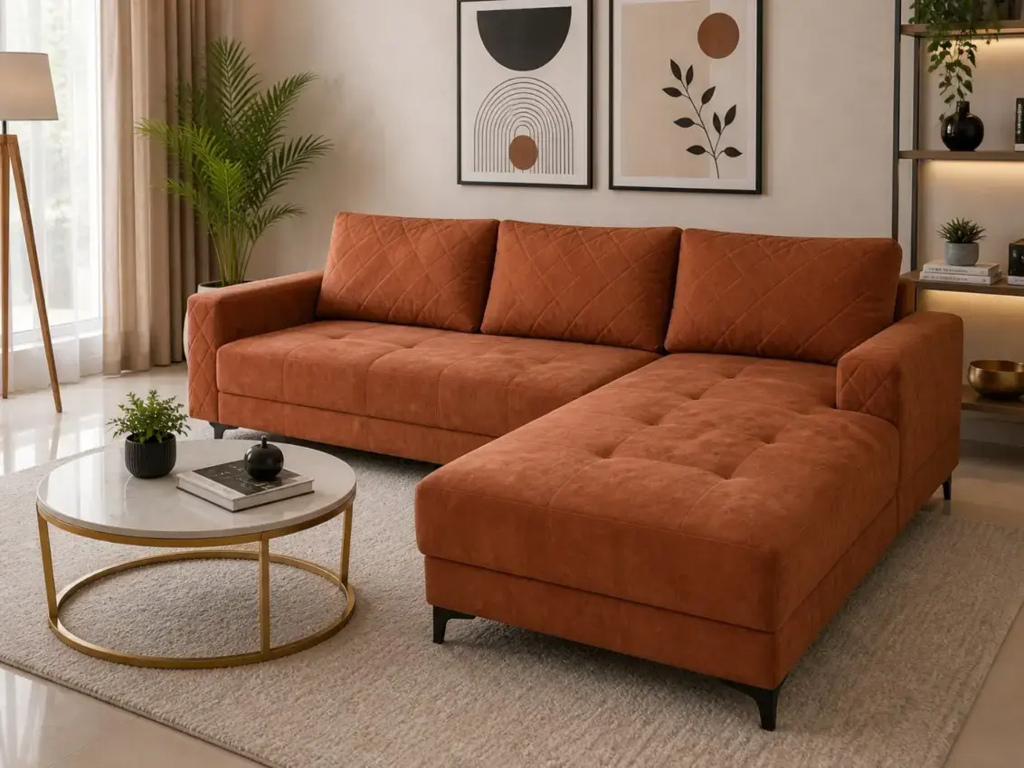 Rust Lounger Sofa L Shape