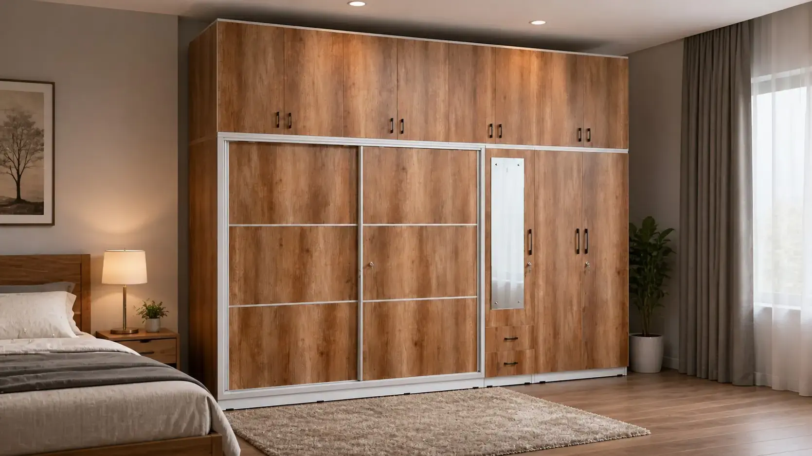 Grand Wood Sliding Wardrobe with Mirror & Loft