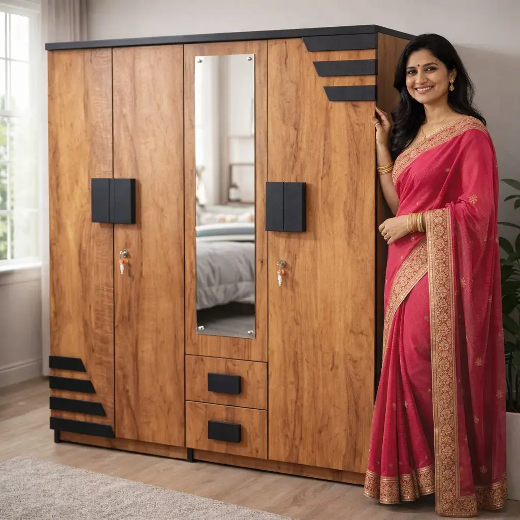 4 Door Wardrobe With Front Mirror and Drawers