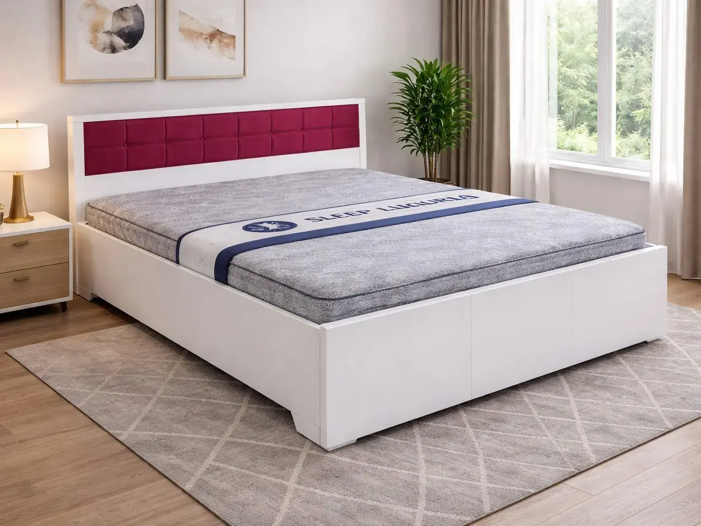 Storage Bed with Manual Lift and Upholstered Headboard Engineered Wood Bed