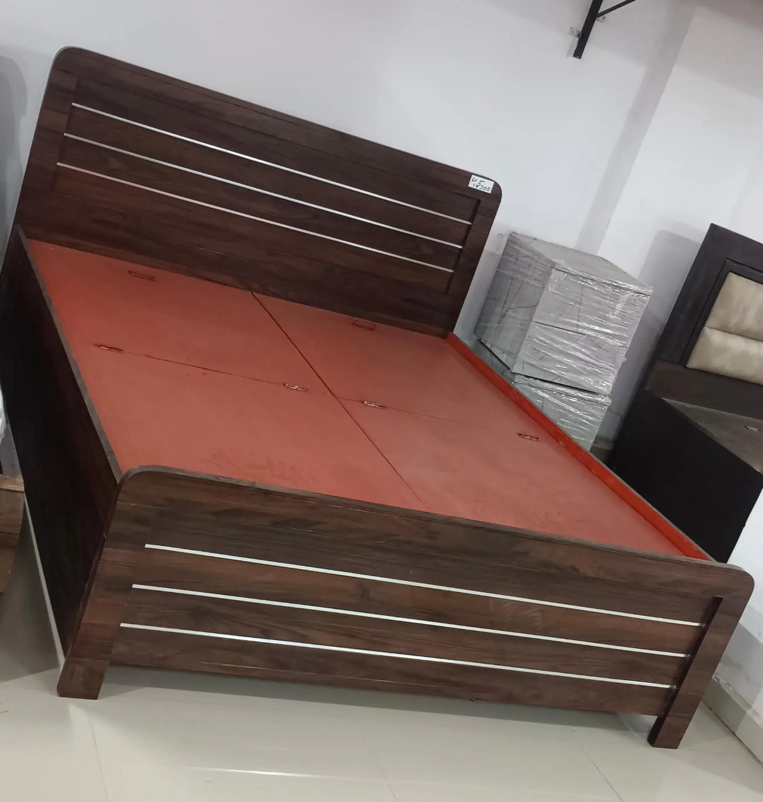 Modern Wooden Double Bed with Box Storage