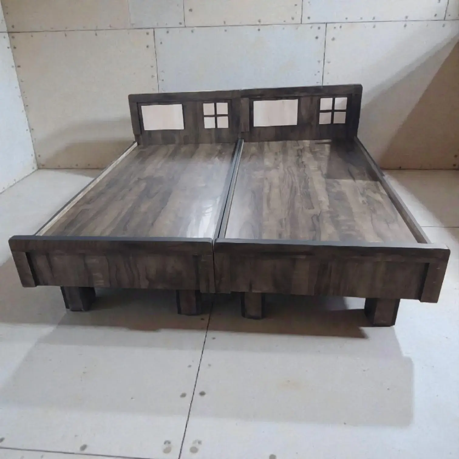 Modular Wooden Bed – 2 Piece (6×3 ft Each) with Underbed Storage Space - Dark Coachwood