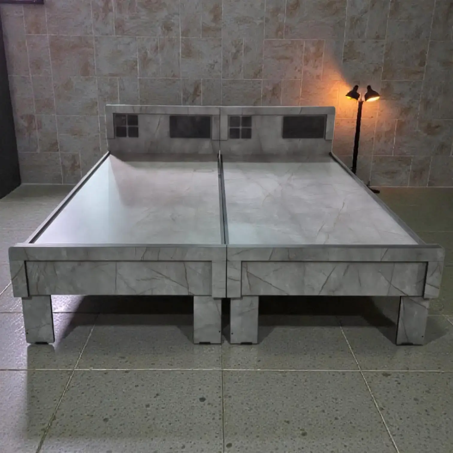 Modular Wooden Bed – 2 Piece (6×3 ft Each) with Underbed Storage Space - Light marble