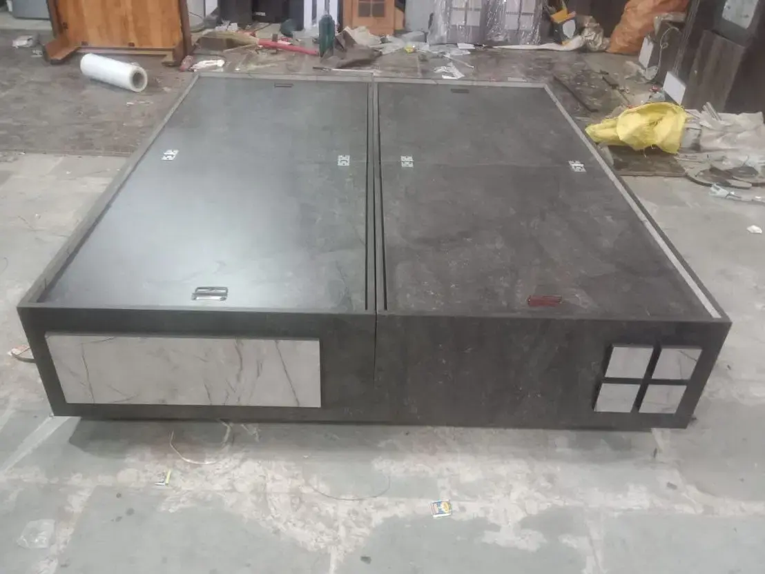 6×6 Ft Queen Bed with Spacious Box Storage - Light Marble