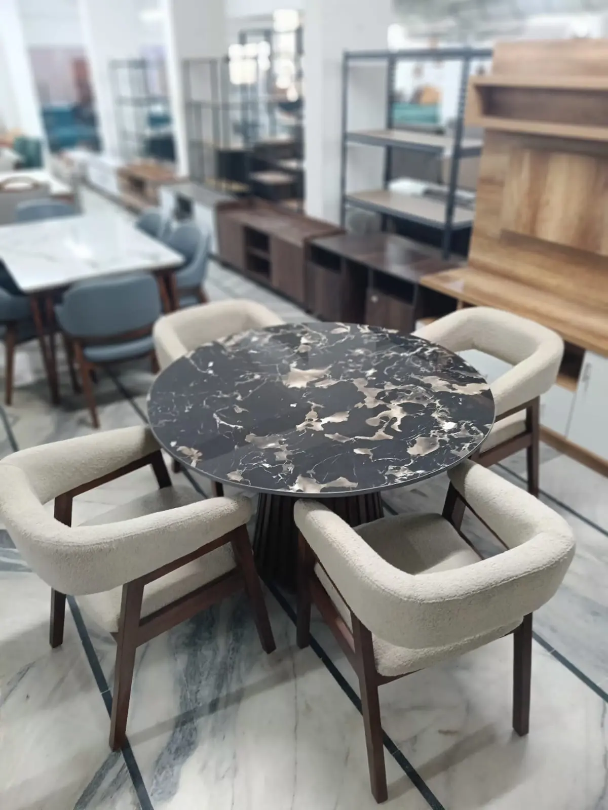 Elegant 4-Seater Round Marble Top Dining  (Only Table)