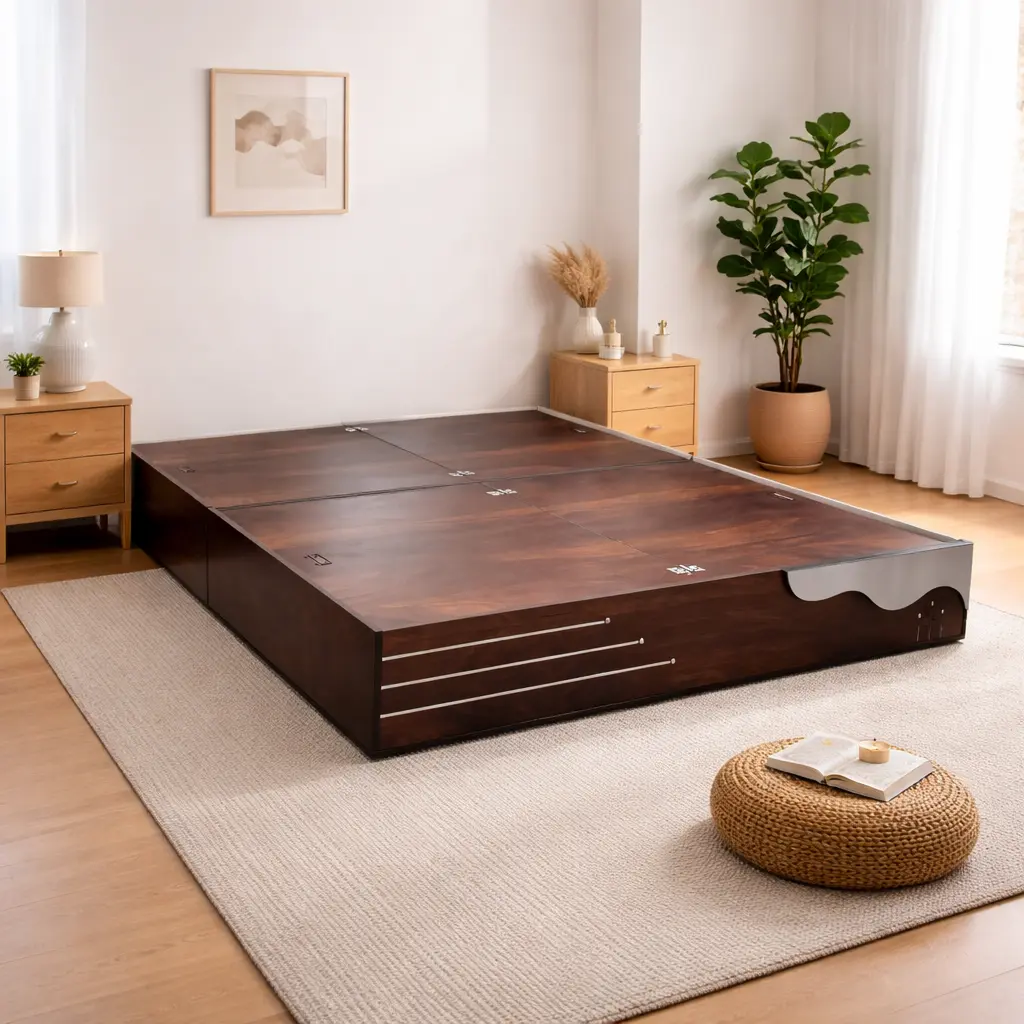 6×6 Ft Queen Bed with Spacious Box Storage - Junglewood